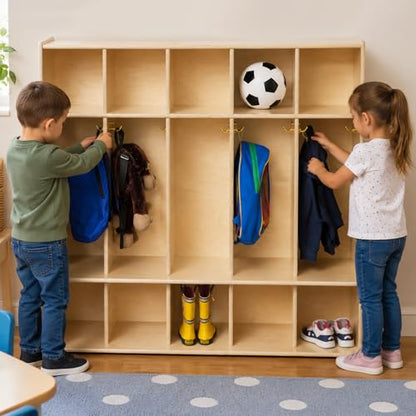 Contender 5-Section Coat Locker with Bench & Cubby Storage for Kids, Backpack Organizer with Cubbies Storage for Daycare, Preschool, Kindergarten [Natural] - style: Assembly Required