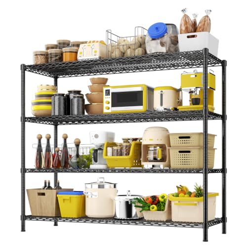 Storage Shelves, 60" L x 24" W x 72" H Heavy Duty Garage Wire Shelving Unit Loads 3200LBS, 4-Tier Adjustable Metal Industrial Utility Shelf Rack for Kitchen, Laundry Room, Basement - color: Black, size: 60" L x 24" W x 72" H