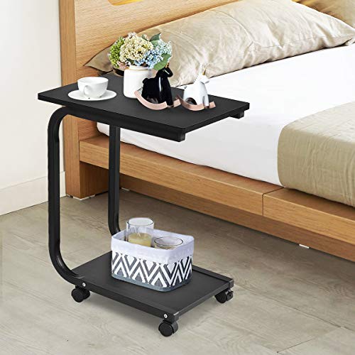 Tangkula C Table Sofa Side Table, Snack Table Coffee Tray, End Table for Living Room, Overbed Table, Black