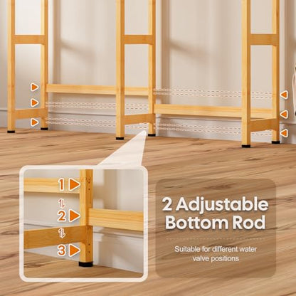 Cozivolife Over The Washer and Dryer Storage Shelf Bamboo,5 Tiers Laundry Room Drying Rack with Adjustable Shelves and 4 Hooks,Space Saver Organizer for Hanging Clothes and Towels (Natural) - color: Natural