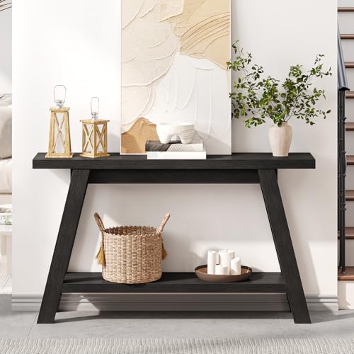 Black Console Table, 55Inch Entryway Console Tables 2-Tier Narrow Wood Console Table Behind Couch Sofa Tables for Living Room, Entryway, Hallway (Black) - color: Black