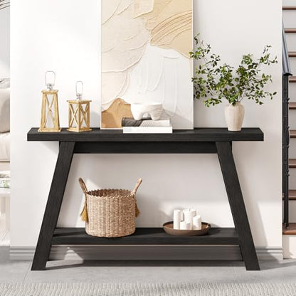 Black Console Table, 55Inch Entryway Console Tables 2-Tier Narrow Wood Console Table Behind Couch Sofa Tables for Living Room, Entryway, Hallway (Black) - color: Black