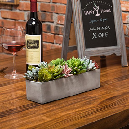 MyGift Faux Succulent Plant Arrangement in 12-Inch Gray Cement Pot - color: Gray Cement