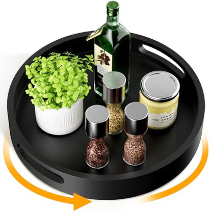 Lazy Susan Organizer Homerays 13 Inch Non-Skid Bamboo Lazy Susan for Kitchen Rotating Spice Rack with Handles, Wood Turntable for Kitchen Cabinet,Countertop (Black, Large) - size: 13" High Rim Black