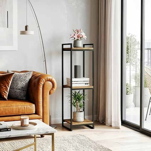 45" Tall Indoor Plant Stand, 3-Tier Flower Pot Rack, Rustic Brown | Modern Minimalist Look, Wood Finish, for Living Room, Bedroom, Balcony, Space-Saving, Sturdy Metal Frame
