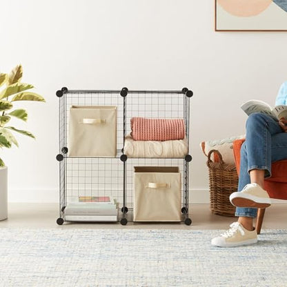 Amazon Basics 4 Cube Wire Grid Storage Organizer, Closet Organizer and Shelves, Stackable, Space-Saving, Easy to Assemble, 14"x14"x14", Black - color: Black
