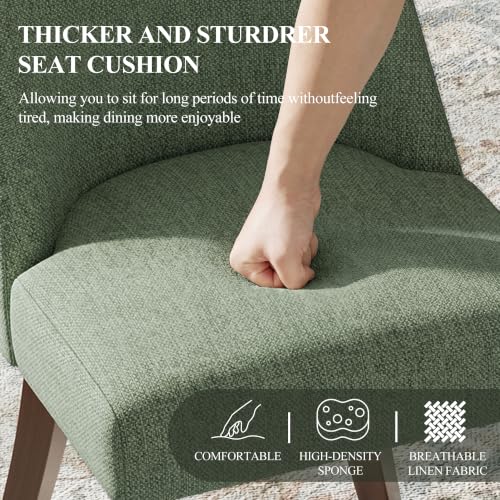 COLAMY Upholstered Dining Chairs Set of 4 with Wood Legs, Green | Mid Century Kitchen Chairs with Back, Fabric Side Dining Room Chairs for Dining Room Restaurant - color: Green, size: Set of 4