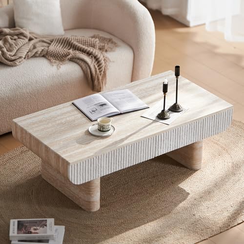 46.85" Faux Marble Coffee Table with Drawer Faux Travertine Pattern Rectangular Coffee Table for Living Room Wood Center Table Accent Tea Table for Apartment Office, Mars Pattern - color: Faux Marble-rectangular-46.85inch