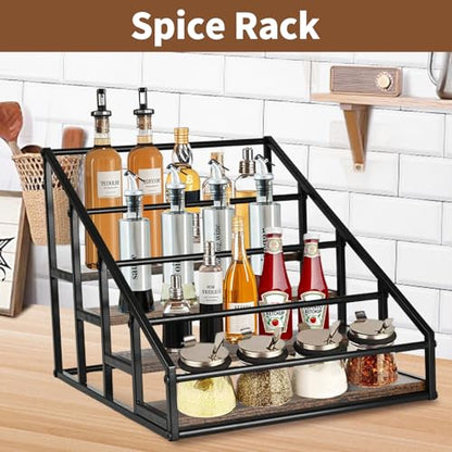 YQBRAO 2-Pack 4-Tier Coffee Syrup Organizer, 32-Bottle Total, Brown | Two racks hold up to 32 bottles total with stepped visibility for large coffee bars, kitchens, and beverage stations. - size: 4 Tier 16 Bottle Syrup Rack - 2 Pack
