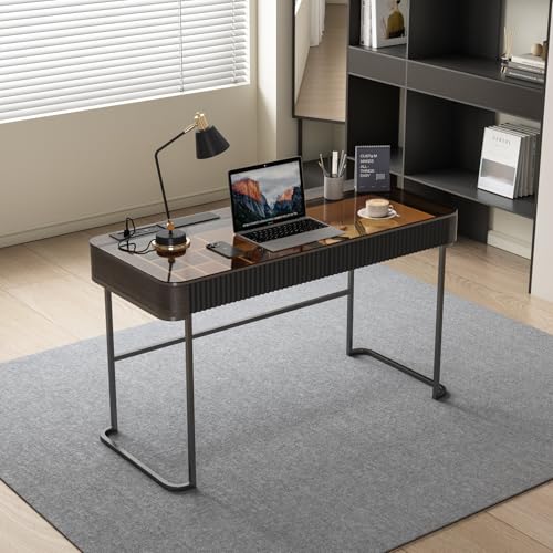 Lartis Makeup Vanity no Mirror with Built-in Outlet Home Office Desk Computer Desk for Makeup Working Studying Intelligent Socket with USB Port (Black + Gray Legs, 50 in) - color: Black + Gray Legs