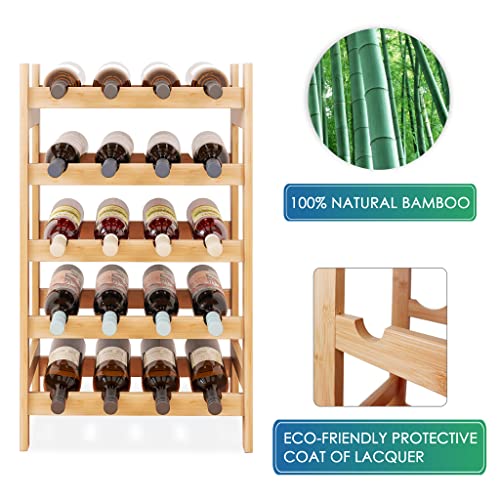 SMIBUY Bamboo Wine Rack, 20 Bottles Display Holder, 5-Tier Free Standing Storage Shelves for Kitchen, Pantry, Cellar, Bar (Natural) - color: Natural