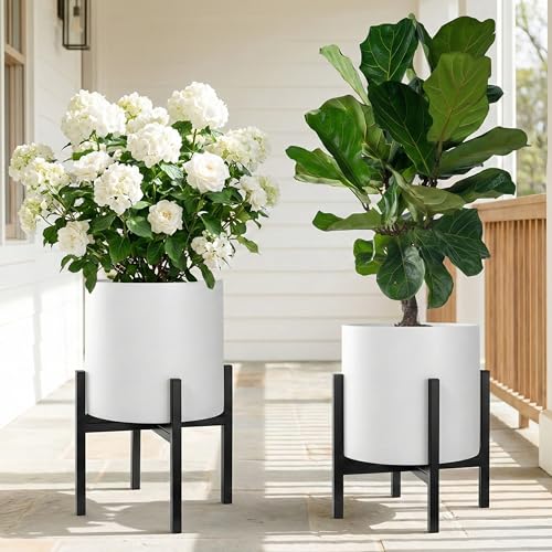 FaithLand Mid Century Plant Stand Indoor Outdoor(Plant Pot Not Included), Holds Planters with a Maximum Width of 14 Inch, Metal Planter Stand, Potted Plant Holder, Black - Width Not Adjustable - size: 14 inch