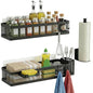 PUSDON 5-in-1 16.5" Extra Long Slim Wall Mount Wrapped Mesh Kitchen Organizer & Shower Caddy Kit, with Paper Towel Holder, Utensil Holder, Soap Dish, Holds 50LBS - Matte Black, Netting - color: Matte Black, size: 5-in-1 Full Mesh (16.5" Extra Long)