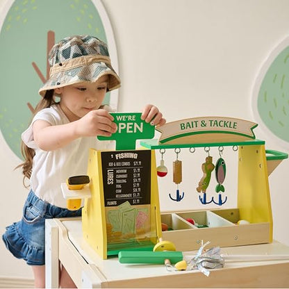Teamson Kids - My Little Helper Fishing Shop | Wooden Role Play Counter, For Toddlers, Includes Fish & Accessories, STEM Gift, Ages 3+ - style: Fishing Shop