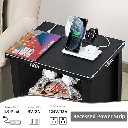 Joaxswe Night Stand, 18 Inch Farmhouse Nightstand with with Charging Station and USB Port, Rustic Couch End Table with Magnetic Door, Wood Bed Side Tables for Bedroom, Home, Black - color: Black