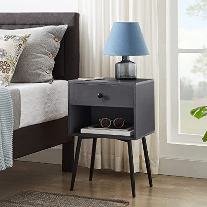 VECELO Nightstands Set of 2, Mid Century Modern End Bedside Table, Night Stand with Storage Drawer and 2 Tiers Open Shelf for Small Place, Bedroom, Living Room, Easy Assembly, Grey - color: Grey