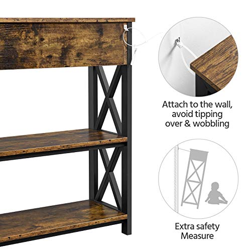 Topeakmart Console Table with Charging Station, 40" Narrow Entryway Table with 2 Power Outlets and 2 USB Ports, Sofa Hallway Table with Drawer, Behind Couch, for Living Room Rustic Brown - color: Rustic Brown, style: with Power Outlet