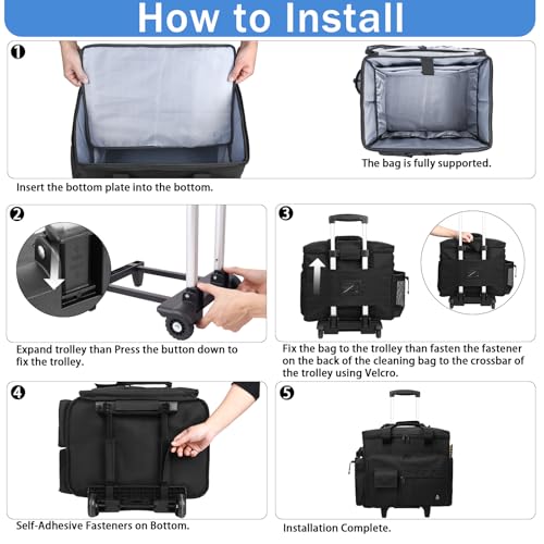 Rolling Teacher Bag Built-in Hard Support Board, Rolling Briefcase with Detachable Trolley, Rolling bag with Laptop compartment, Adjustable Shoulder Strap, and Ample Storage Space - color: Black