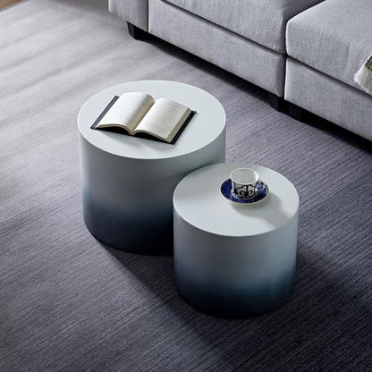 Round Coffee Table Set of 2, Nesting Coffee Table and End Table Set Wood Small Circle Drum Side Table for Living Room Office, No Assembly,Black&White - color: Black&white