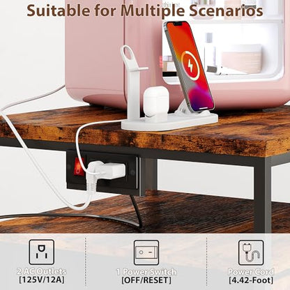DreamDashio Mini Fridge Stand with Outlet & 3-Tier Rolling Cart, Switchable-Side Power Hub with Storage Drawer & Basket for Microwave, Beverage Cooler, Kitchen, Dorm & Office