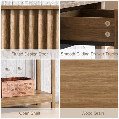 Treocho 47" Fluted Console Table with 3 Drawers and Storage Shelf | Narrow Long Entryway Table,Behind Couch Accent Tables, Entrance Foyer, Hallway, Living Room, Brown - color: Brown