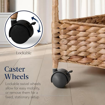 Best Choice Products 3-Tier Water Hyacinth Rolling Nursery Caddy w/Wheels, Utility Cart, Storage Organization for Bathroom, Craft Room, Laundry Room - Chestnut - color: Chestnut