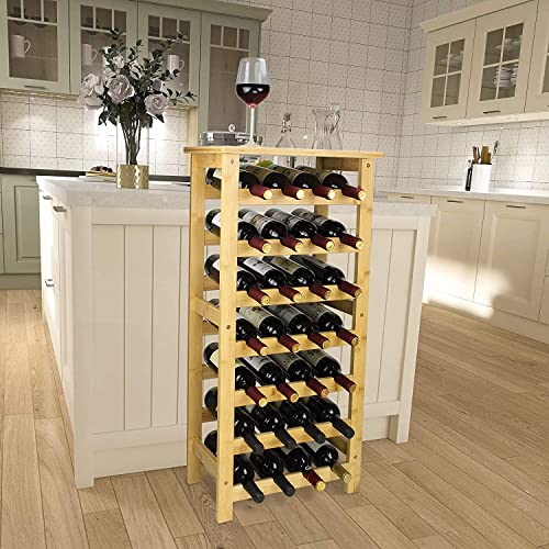 SMIBUY Bamboo Wine Rack, 28 Bottles Display Holder with Table Top, 7-Tier Free Standing Storage Shelves for Kitchen, Pantry, Cellar, Bar (Natural) - color: Natural