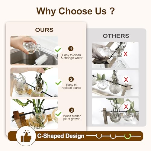 Renmxj Plant Propagation Station, Plant Terrarium with Wooden Stand | Unique Gardening Birthday Gifts for Women Plants Lovers, Home Office Garden Decor Planter - 3 Bulb Glass Vases - size: 3 Bulb Vase