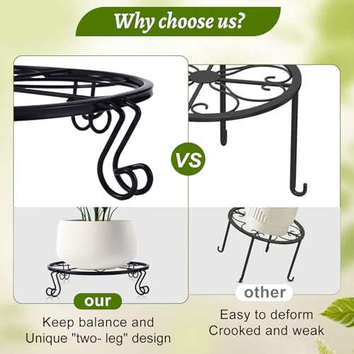 2 Pack Heavy Duty Metal Plant Stands, 10 Inch Round Flower Pot Holders, Rustproof Iron Planter Risers for Indoor Outdoor Use, Patio, Balcony, Garden and Living Room, Black(10IN2PCS) - size: 10 inch - 2 pack