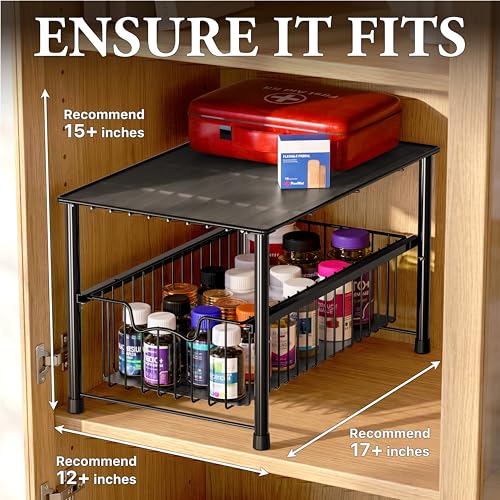 Simple Houseware Stackable Under Sink Cabinet Sliding Basket Organizer Drawer, Black - color: Black