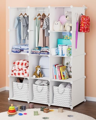 CUBEDIY Baby Closet Organizer for Nursery: Durable Baby Wardrobe for Closet - Customizable Baby Dresser Amoire Shelves - Waterproof Shelf Clothes Organizer w/Wall Fixation (White) - color: White