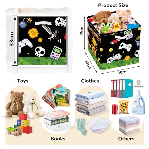 Clastyle Video Game Kid Storage Cube Organizer Set Black Gamepad Closet Clothes Cube Storage Bin Nursery Toddler Toy Box Chest Girl Boy Book Shelf Basket,Pixel Art,11.8x11.8x11.8 in - color: Pixel Art