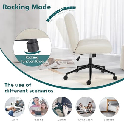 OLIXIS Criss Cross Office Chair, Vanity Chair, Home Office Desk | Wide Seat, Height Adjustable, Comfy Fabric, Armless No Wheels, Bedroom, Study Room, Beige - color: Beige