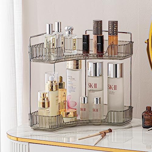 2-Tier Corner Bathroom Counter Organizer – Classic Storage Shelf for Makeup, Perfume & Toiletries, Space-Saving Countertop Tray Fits Bathroom, Dresser, Kitchen (Slate Gray) - color: Slate Gray, size: Classic-2 Tier
