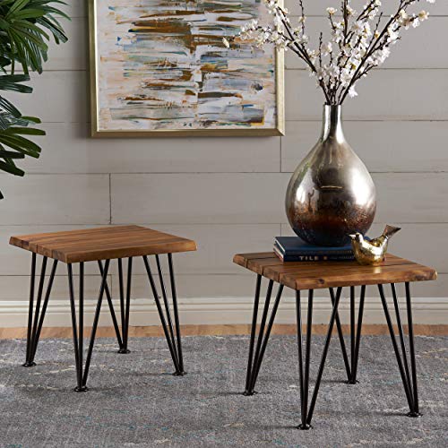 Christopher Knight Home Geania Indoor Industrial Acacia Wood Side Table, Teak Finish With Rustic Metal