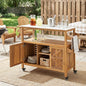 Merax Outdoor Acacia Wood Bar Cart, Natural Finish with Marble-Effect Top | Lockable Wheels & Bottle Holders for Indoor, Outdoor, Patio - style: Style 2