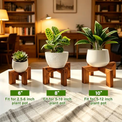 Wood Plant Stand Indoor Outdoor, Mid Century Modern Planter Holder, Sturdy Plant Pot Stand, Single Floor Flower Pot Holder (Walnut, Fit 2.5-8 Inch Pots) - size: Fit 2.5-8 Inch Pots