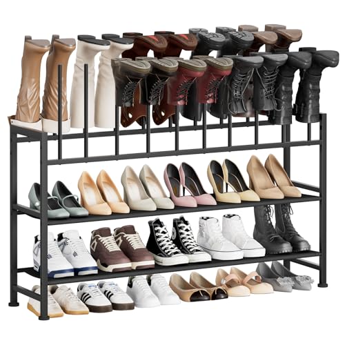 DIMJ Boot Rack 4-Tier - Black Metal Boot Storage Rack Tall Boots Organizer, Multiuse Shoe Rack for Boots, Sneakers, High-Heel, Entryway, Fits 10 Pairs - size: 4-Tier - 10 Pairs
