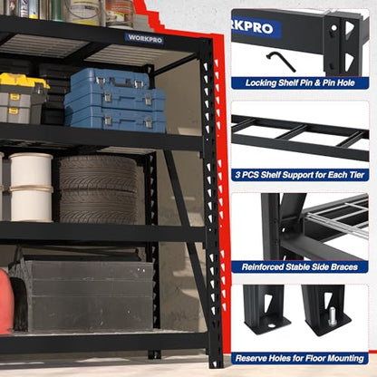 WORKPRO Heavy Duty Metal Garage Shelving, 68" W x 24" D x 65" H, 7200 LBS Load - color: Black, size: 68”W x 24”D x 65”H