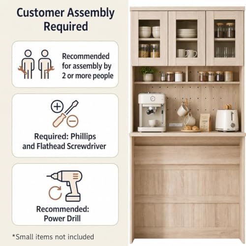 Garvee 71" Large Kitchen Pantry Cabinet with Drawers and Power Outlet, Tall Kitchen Hutch with Countertop for Kitchen,DIY Pegboard and Drawers, Farmhouse Food Pantry for Living Room - color: Natural Wood
