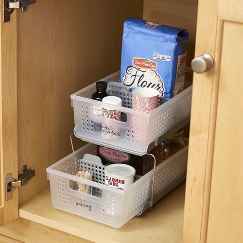 madesmart 2 Tier Organizer, Under Cabinet Storage with Pull Out Sliding Drawers, for Cleaning Supplies, Pantry, Undersink, Sponges, Bottles & Bath, Adjustable Dividers & Pull Out Baskets, Frost - color: Frost + Dividers