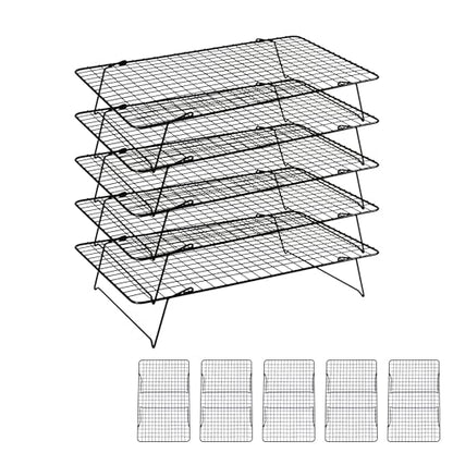 Cooling Rack 16"x10", 5-Tier Stackable & Collapsible Cooling Racks | Cooling Racks for Cooking and Baking, Roasting, Grilling, Oven & Dishwasher Safe (Black, 5-Tier) - color: Black, size: 5-Tier