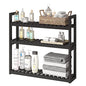 Bathroom Shelf Bamboo Organizer Rack Adjustable 3-Tier Storage Shelf Wall Mounted Storage Rack Over The Toilet Utility Shelves Living Room Kitchen Shelf(Black) - color: Black