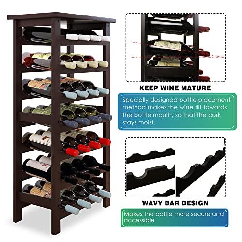 SMIBUY Bamboo Wine Rack, 28 Bottles Display Holder with Table Top, 7-Tier Free Standing Storage Shelves for Kitchen, Pantry, Cellar, Bar (Dark Brown) - color: Brown