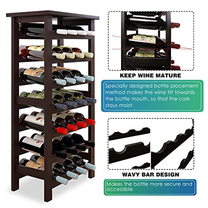 SMIBUY Bamboo Wine Rack, 28 Bottles Display Holder with Table Top, 7-Tier Free Standing Storage Shelves for Kitchen, Pantry, Cellar, Bar (Dark Brown) - color: Brown