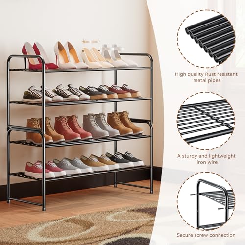 Shoe Rack 2 Tier 33” Heavy Duty Metal Closet Shoe Organizer Shelf,Black - color: Black, size: 2 Tier(32 inch)