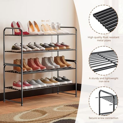 Shoe Rack 2 Tier 33” Heavy Duty Metal Closet Shoe Organizer Shelf,Black - color: Black, size: 2 Tier(32 inch)