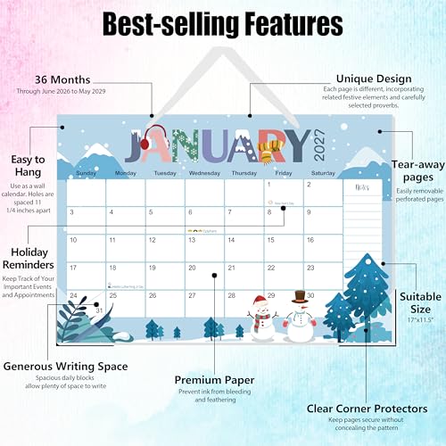 Guasslee Desk Calendar 2026-2029,36 Months Calendar Runs from 2026 Jun. to 2029 May, 17"x11.5" Monthly Desktop/Wall Planner with Thick Paper and Notes for Home School & Office - color: Jun 36month blue, size: 17"x11.5"