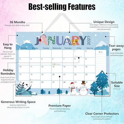 Guasslee Desk Calendar 2026-2029,36 Months Calendar Runs from 2026 Jun. to 2029 May, 17"x11.5" Monthly Desktop/Wall Planner with Thick Paper and Notes for Home School & Office - color: Jun 36month blue, size: 17"x11.5"