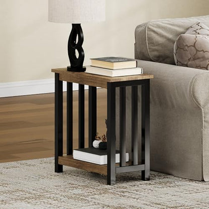 ChooChoo Mission End Table, Narrow Side Table for Small Spaces, Night Stand with Storage Shelf for Living Room and Bedroom, Rustic Oak & Black - color: Rustic Oak & Black